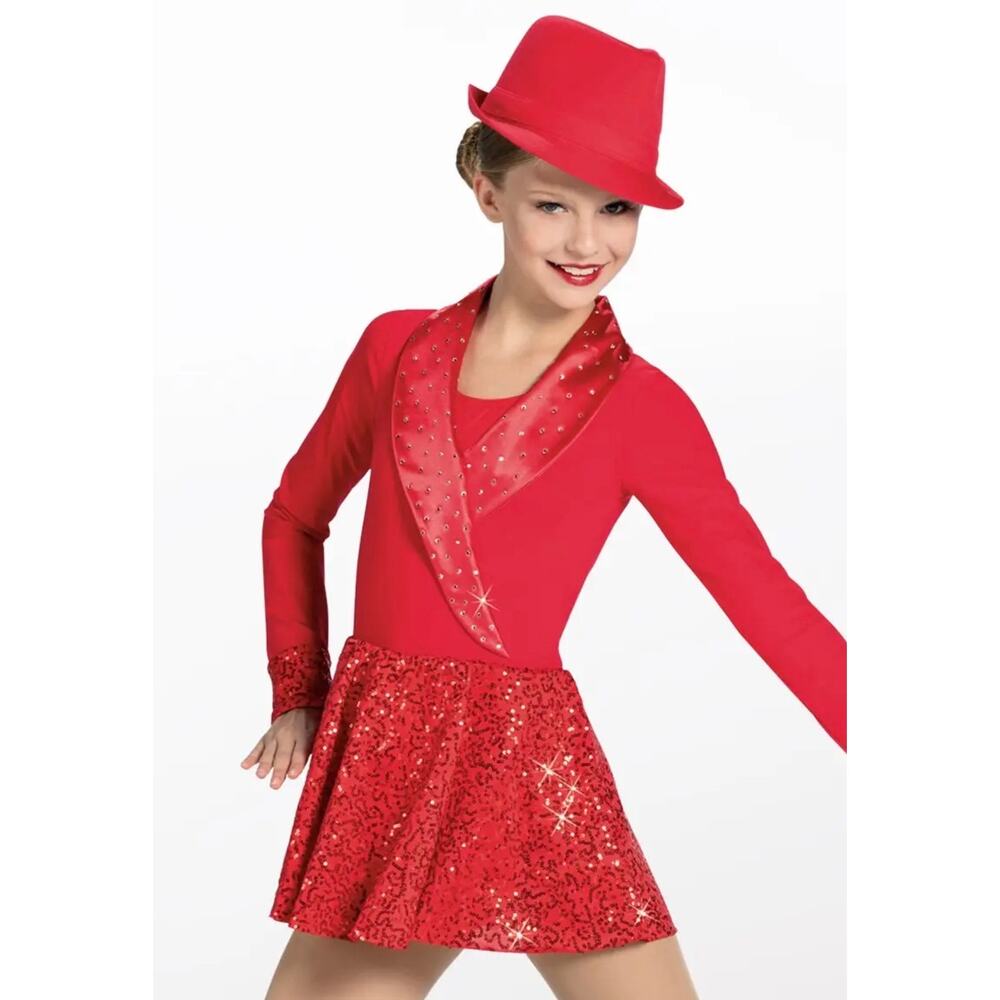 0199 Weissman Blackbird Red Tap Jazz Dance Costume SA Rhinestone Dress